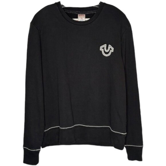 True Religion Pullover 100% Cotton Embroidered Logo Crew Sweatshirt- Black - L - Picture 1 of 9